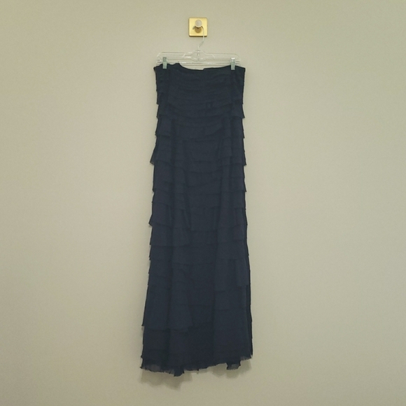 Ann Taylor Silk Strapless Maxi Dress 8 Navy Blue Tiered Layers Formal Cruise - Picture 6 of 16